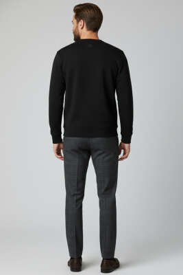 Bisiklet Yaka Manşetli Erkek Sweatshirt Siyah - Yeni Erkek Giyim