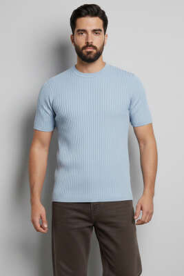 Bisiklet Yaka Merserize Erkek T-shirt Bebe Mavi - DEEP POİNT