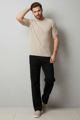 Bisiklet Yaka Merserize Erkek T-shirt Bej - Erkek T-shirt