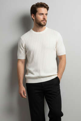 Bisiklet Yaka Merserize Erkek T-shirt Ekru - DEEP POİNT