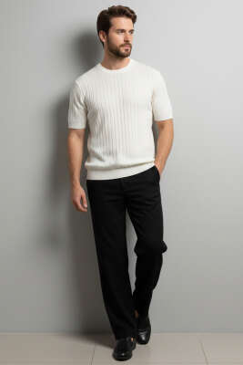 Bisiklet Yaka Merserize Erkek T-shirt Ekru - Erkek T-shirt