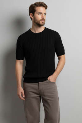 Bisiklet Yaka Merserize Erkek T-shirt Siyah - DEEP POİNT