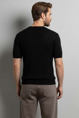 Bisiklet Yaka Merserize Erkek T-shirt Siyah - Erkek T-shirt