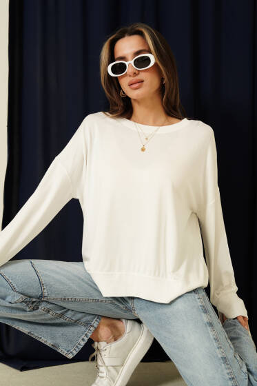 Bisiklet Yaka Merserize Kazak Beyaz - Kadın Giyim Modelleri