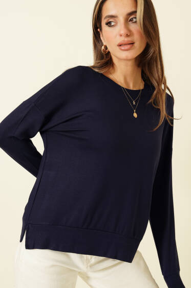 Bisiklet Yaka Merserize Kazak Lacivert - Kadın Giyim Modelleri