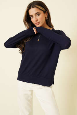 Bisiklet Yaka Merserize Kazak Lacivert - Kadın Giyim Modelleri