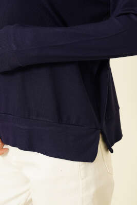 Bisiklet Yaka Merserize Kazak Lacivert - Kadın Giyim Modelleri