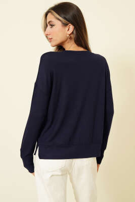 Bisiklet Yaka Merserize Kazak Lacivert - Kadın Giyim Modelleri