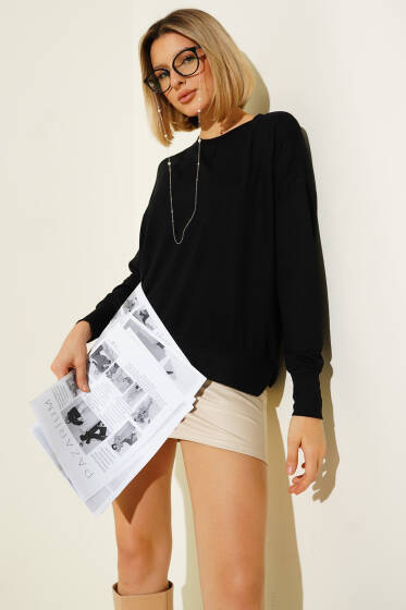 Bisiklet Yaka Merserize Kazak Siyah - Kadın Giyim Modelleri