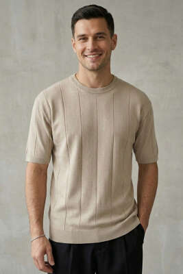 Bisiklet Yaka Merserize T-shirt Bej - WİPEOUT