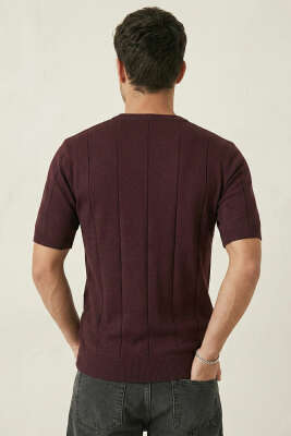 Bisiklet Yaka Merserize T-shirt Bordo - Yılın Fırsatı