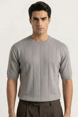 Bisiklet Yaka Merserize T-shirt Gri 