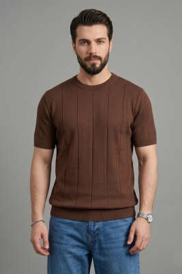 Bisiklet Yaka Merserize T-shirt Kahve 