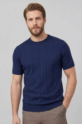 Bisiklet Yaka Merserize T-shirt Lacivert 