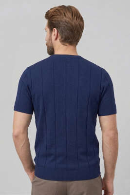 Bisiklet Yaka Merserize T-shirt Lacivert - Yılın Fırsatı