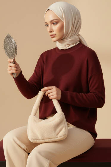 Bisiklet Yaka Merserize Tunik Bordo - Tunik