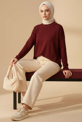 Bisiklet Yaka Merserize Tunik Bordo - Tunik