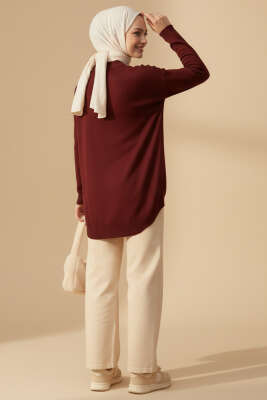 Bisiklet Yaka Merserize Tunik Bordo - Tunik