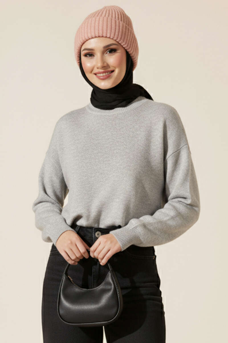 Bisiklet Yaka Merserize Tunik Gri