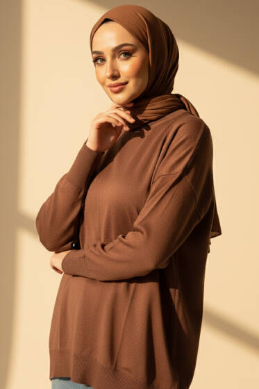 Bisiklet Yaka Merserize Tunik Kahve - Tunik