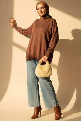 Bisiklet Yaka Merserize Tunik Kahve - Yılın Fırsatı