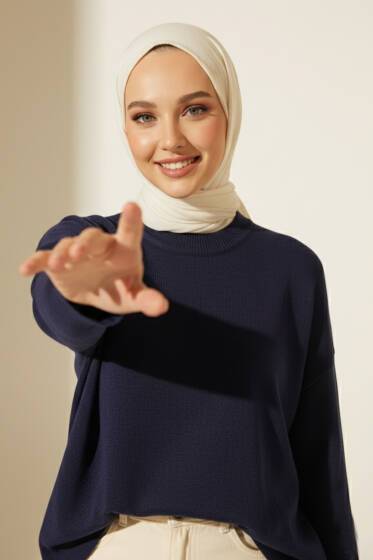 Bisiklet Yaka Merserize Tunik Lacivert - Tunik