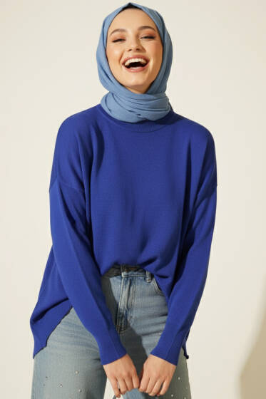 Bisiklet Yaka Merserize Tunik Saks - Tunik