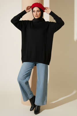 Bisiklet Yaka Merserize Tunik Siyah - Yılın Fırsatı