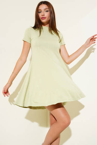 Bisiklet Yaka Mini Elbise Çağla Yeşili - Kadın Giyim Modelleri