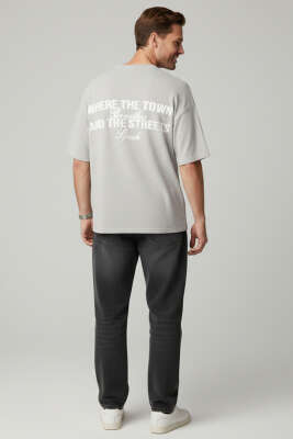 Bisiklet Yaka Nakışlı Örme T-shirt Gri - Erkek T-shirt