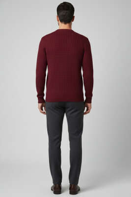 Bisiklet Yaka Örme Triko Erkek Kazak Bordo - Erkek Kazak