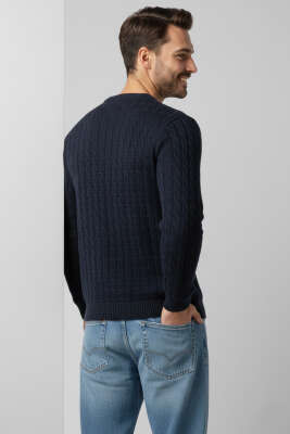 Bisiklet Yaka Örme Triko Erkek Kazak Koyu Lacivert - Erkek Kazak