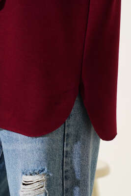 Bisiklet Yaka Oval Kesim T-shirt Bordo - Kadın Giyim Modelleri