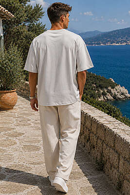 Bisiklet Yaka Oversize Erkek Basic T-shirt Gri - Erkek T-shirt