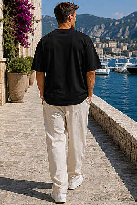 Bisiklet Yaka Oversize Erkek Basic T-shirt Siyah - Erkek T-shirt