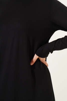 Bisiklet Yaka Penye Elbise Siyah - Tesettür Elbise