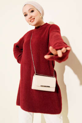 Bisiklet Yaka Sakal Detaylı Kazak Bordo - KILIÇ TRİKO