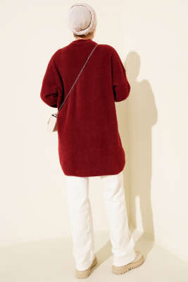 Bisiklet Yaka Sakal Detaylı Kazak Bordo - Triko Kazak