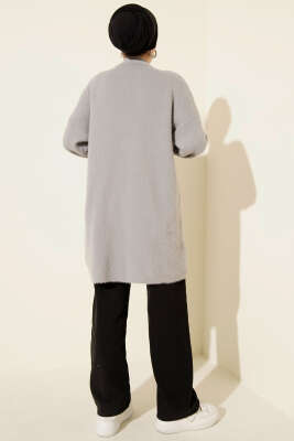 Bisiklet Yaka Sakal Detaylı Kazak Gri - Triko Kazak