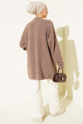 Bisiklet Yaka Sakal Detaylı Kazak Vizon - Triko Kazak