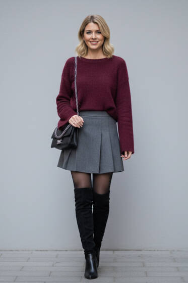 Bisiklet Yaka Sakallı Kazak Bordo - Kadın Giyim Modelleri