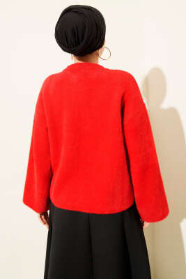 Bisiklet Yaka Salaş Sakallı Kazak Kırmızı - Triko Kazak