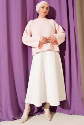 Bisiklet Yaka Salaş Sakallı Kazak Pembe - Triko Kazak