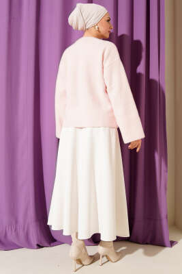 Bisiklet Yaka Salaş Sakallı Kazak Pembe - Triko Kazak