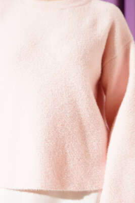 Bisiklet Yaka Salaş Sakallı Kazak Pembe - Triko Kazak