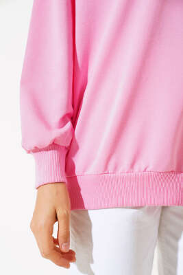 Bisiklet Yaka Salaş Sweatshirt Pembe - Kadın Giyim Modelleri