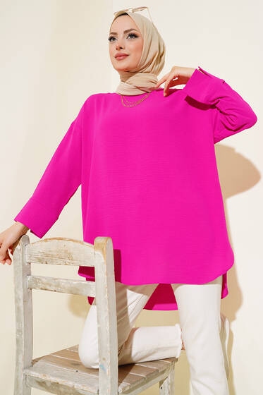 Bisiklet Yaka Salaş Tunik Fuşya - Tunik