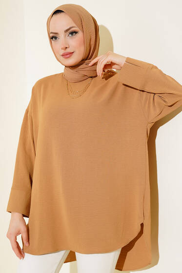 Bisiklet Yaka Salaş Tunik Latte - Tunik