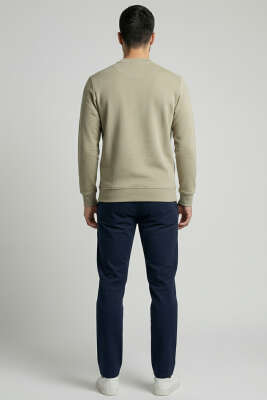 Bisiklet Yaka Şardonlu Üç İplik Erkek Sweatshirt Yeşil - Erkek Sweatshirt