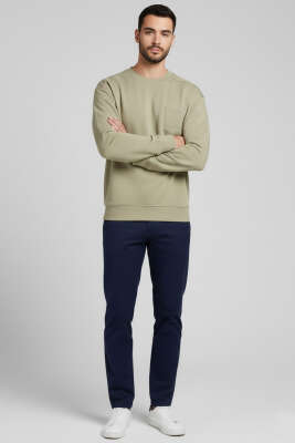 Bisiklet Yaka Şardonlu Üç İplik Erkek Sweatshirt Yeşil - Erkek Sweatshirt